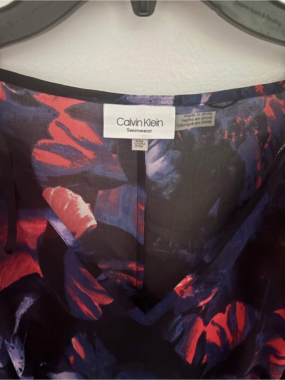 Calvin Klein V-Neck Swim Coverup in Black, Red, Purple - Picture 2 of 4